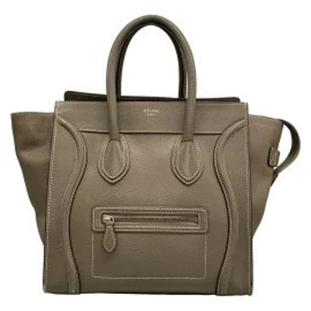 Celine Luggage Tote Shopper Handbag Dark Gray Leather